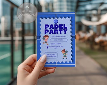 Plantilla de invitación para fiesta de pádel / Editable / Imprimible / Canva / Invitación deportiva minimalista