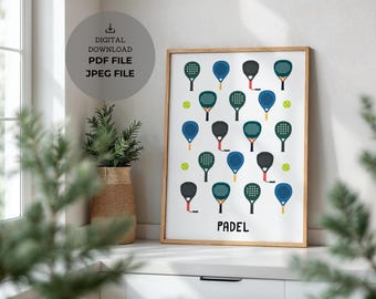 Arte mural de pádel - Impresión de pádel - Diseño minimalista - Póster moderno - Regalo