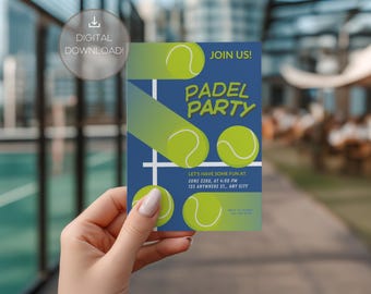 Plantilla de invitación para fiesta de pádel / Editable / Imprimible / Canva / Invitación deportiva minimalista