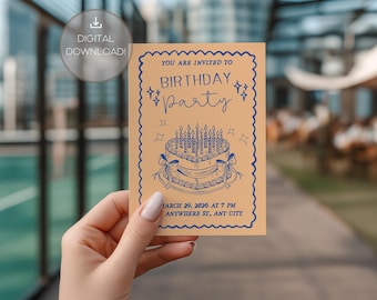 Plantilla de invitación de cumpleaños / Editable / Imprimible / Canva / Invitación de cumpleaños minimalista