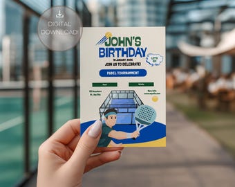 Plantilla de invitación de cumpleaños de pádel / Editable / Imprimible / Canva / Invitación deportiva minimalista