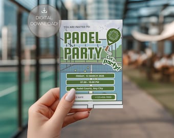 Plantilla de invitación para fiesta de pádel / Editable / Imprimible / Canva / Invitación deportiva minimalista