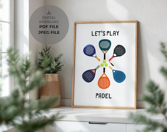Arte mural de pádel - Impresión de pádel - Diseño minimalista - Póster moderno - Regalo