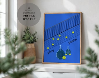 Arte de parede de padel - Impressão de padel - Design minimalista - Pôster moderno - Presente
