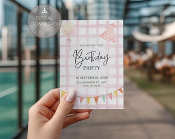 Plantilla de invitación de cumpleaños / Editable / Imprimible / Canva / Invitación de cumpleaños minimalista