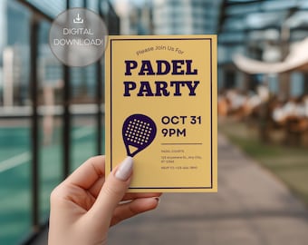 Plantilla de invitación para fiesta de pádel / Editable / Imprimible / Canva / Invitación deportiva minimalista