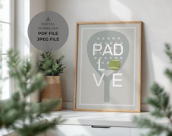 Arte mural de pádel - Impresión de pádel - Diseño minimalista - Póster moderno - Descarga digital - Regalo