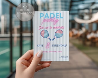 Plantilla de invitación de cumpleaños de pádel / Editable / Imprimible / Canva / Invitación deportiva minimalista