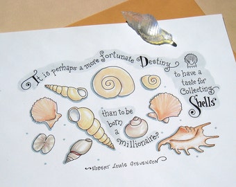 Shells Art - Nature Quote Print - Beach Decor - Literary Quote - Robert L Stevenson