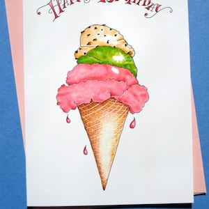 Ice Cream Cone Birthday Card - Sweets Birthday Card - Happy Birthday - Ice Cream Card