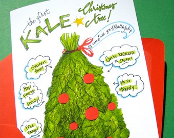 Kale Christmas Tree Card - Funny Christmas Card - Healthy Eating Holiday Card