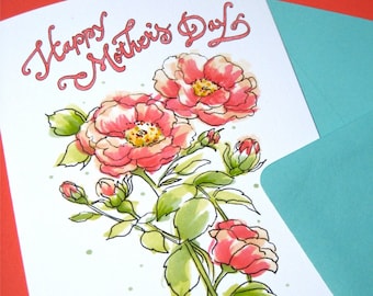 Mothers Day Card Floral - Mom Card Flowers - Custom Message Mothers Day Card - Wild Roses Card for Mom