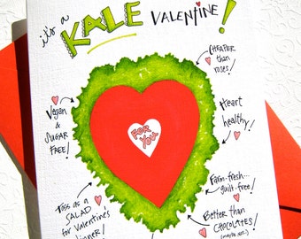 Kale Valentine Card - Funny Valentine Card - Vegan Card - Valentine's Day Card