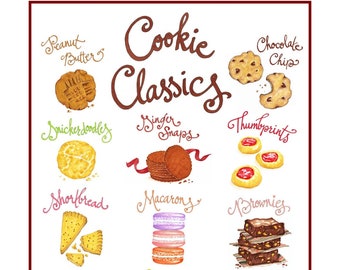 Cookies Poster - Kitchen Print - Gift for Baker - Classic Cookies Chart - Gifts under 25