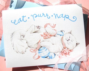 Eat Purr Nap - Cat Christmas Card - Funny Christmas Card - Cats Holiday Card