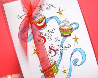 Cupcake Christmas Cards - Boxed Christmas Cards Set of 10 - Sugar and Spice - Holiday Cupcakes - Cute Christmas Cards