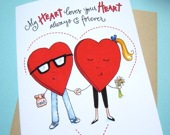Two Hearts Valentine - Cute Valentine's Day Card - Romantic Anniversary Card - Cute Couple Card