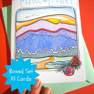 Mountain Christmas Cards - Boxed Christmas Cards - Peace on Earth Holiday Cards - Nature Christmas - Christmas Cards Set