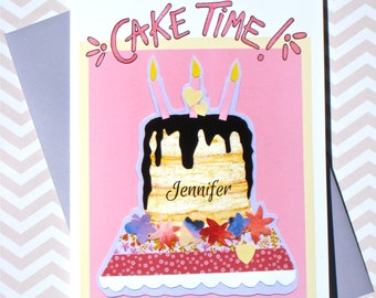 Cake Time Birthday Card - Personalized Card - Birthday Cake Card - Happy Birthday Card