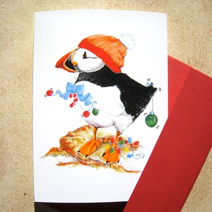 Puffin Christmas Card - Bird Holiday Card - Coastal Birds - Cute Puffin