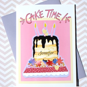 Cake Time Birthday Card Personalized Card Birthday Cake Card Happy Birthday Card image 1