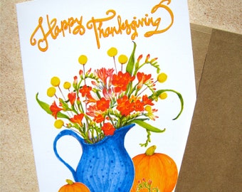 Thanksgiving Bouquet Card - Fall Florals - Flowers Holiday Card - Thanksgiving Wishes