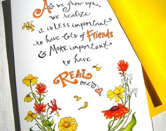 Women Friendship Quote Card - Wildflowers Best Friend Card - Floral Thank You Card - Girlfriend Birthday
