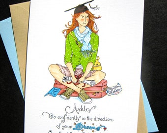 Graduation Card - Girl Graduate - 2024 Custom Graduation Card - Thoreau Quote - Go Confidently