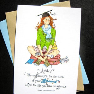 Graduation Card Girl Graduate 2024 Custom Graduation Card Thoreau Quote Go Confidently image 1