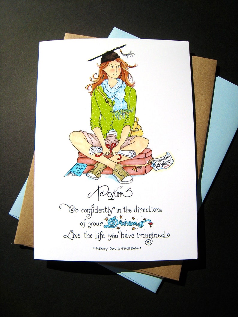 Graduation Card Girl Graduate 2024 Custom Graduation Card Thoreau Quote Go Confidently image 2