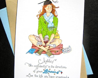 Graduation Card - Girl Graduate - 2026 Custom Graduation Card - Thoreau Quote - Go Confidently