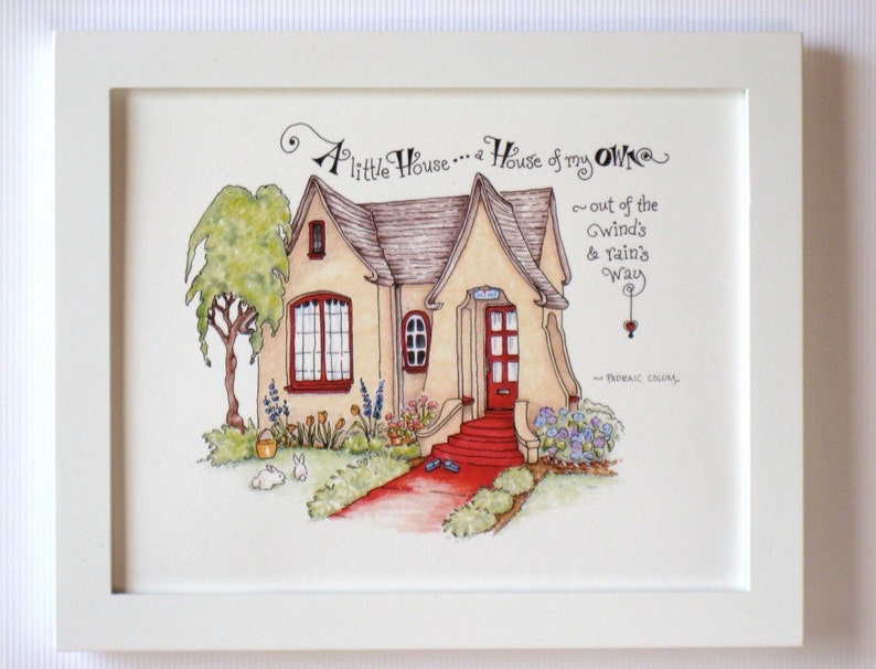 Cottage Art House Illustration Housewarming Gift Home Quote Print A Little House of My Own image 4