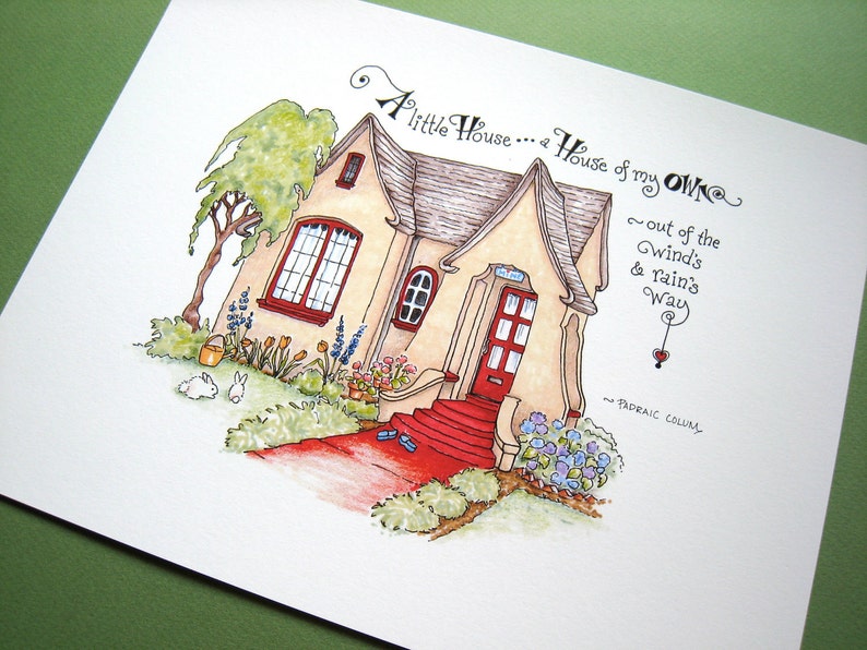 Cottage Art House Illustration Housewarming Gift Home Quote Print A Little House of My Own image 2