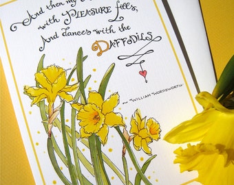 Daffodils Inspirational Card - Encouragement, Get Well Card - Flowers Poem - Wordsworth Daffodils - Literary Quote