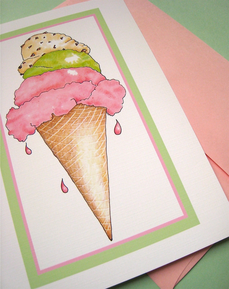 Ice Cream Cone Card Ice Cream Gift Card Birthday Card Ice