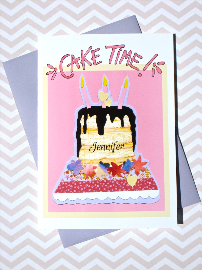 Cake Time Birthday Card Personalized Card Birthday Cake Card Happy Birthday Card image 1