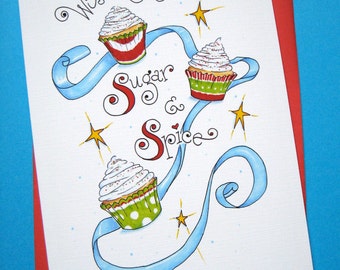 Cupcakes Christmas Card - Holiday Cupcakes Card - Sweet Christmas Card - Christmas Gift Card - Sugar and Spice