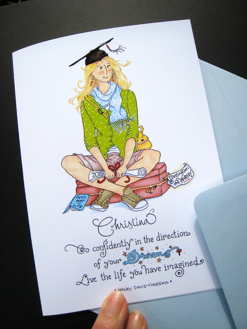 Graduation Card Girl Graduate 2024 Custom Graduation Card Thoreau Quote Go Confidently image 6