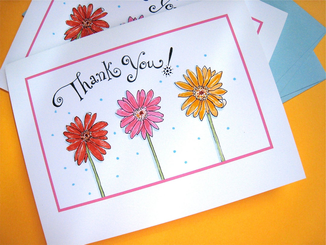 Gerbera Daisy Thank You Notes - Flower Note Cards - Gift Stationery - Etsy
