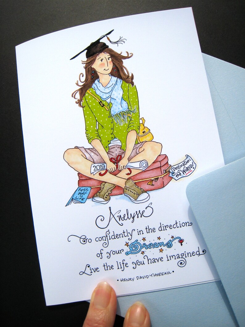 Graduation Card Girl Graduate 2024 Custom Graduation Card Thoreau Quote Go Confidently image 5