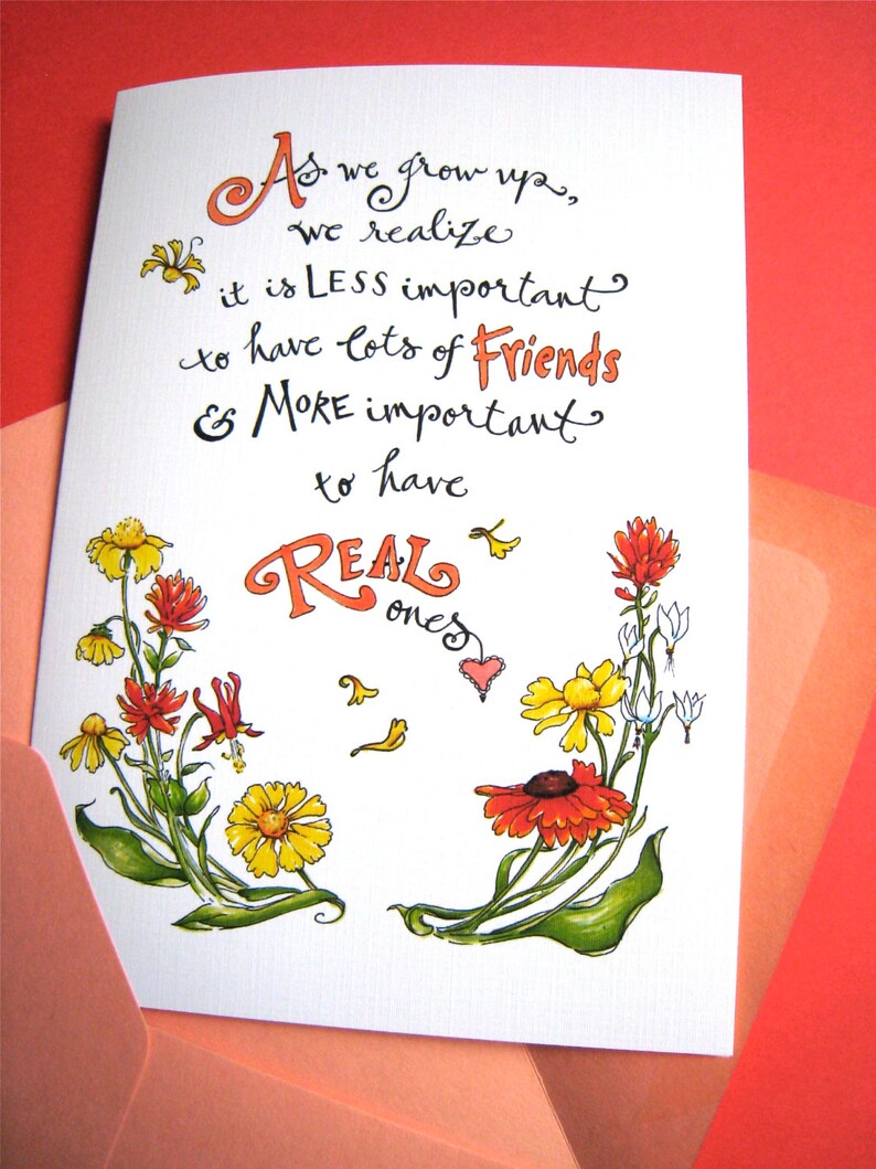 Girlfriend Birthday Wildflowers Card Friendship Quote Card Friend Thank You Best Friend Card