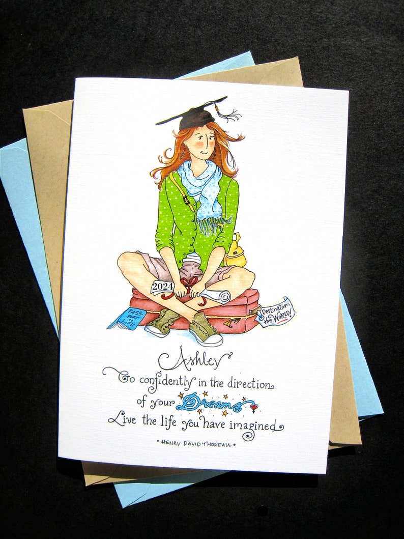 Graduation Card Girl Graduate 2024 Custom Graduation Card Thoreau Quote Go Confidently image 1