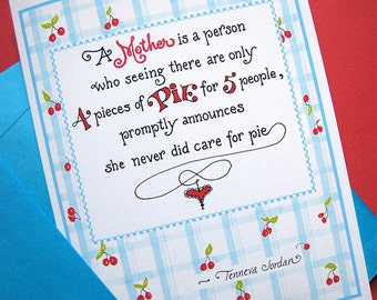 Funny Mom Card - Pie Baker - Retro Cherry - Mothers Day Card - Pie Quote