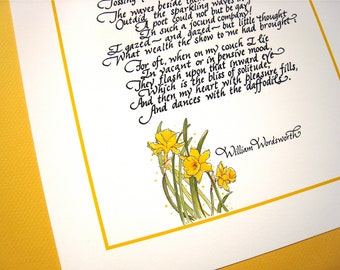 Daffodils Calligraphy Print - Wordsworth Poem - English Romantic Literature Art - Literary Gift