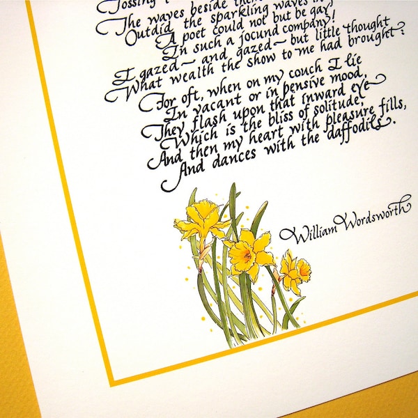 Daffodils Calligraphy Print - Wordsworth Poem - English Romantic Literature Art - Literary Gift