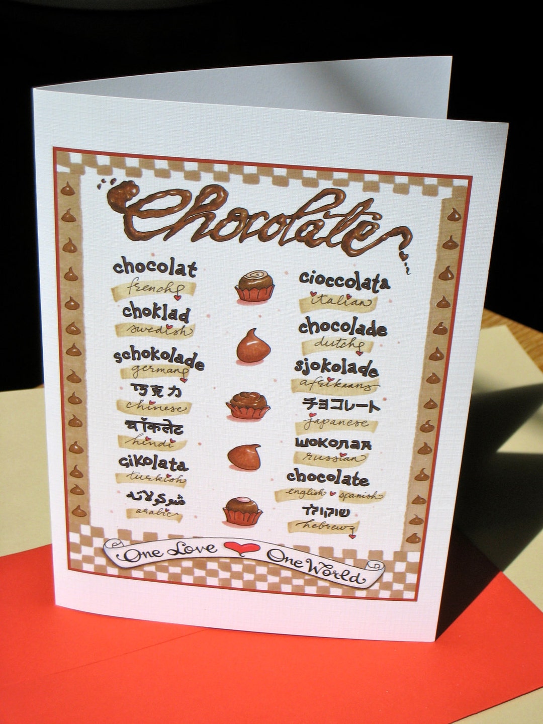 Chocolate Gift Card Chocolate Lover Card World Languages Chocolate Art