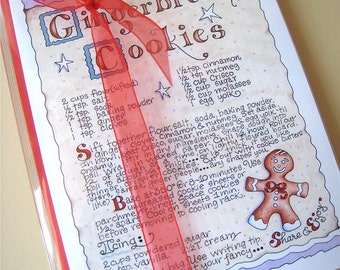 Gingerbread Cookies Christmas Cards Set - Christmas Cookie Recipe Cards - Boxed Set of 10