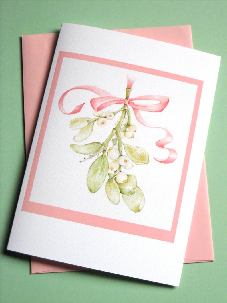 Mistletoe Christmas Cards Boxed Christmas Cards Holiday Cards Set Botanical Art Christmas Cards image 2