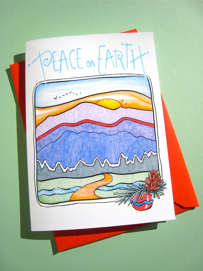 Peace on Earth Christmas Card Nature Christmas Card Woodland Christmas Mountains Christmas Card image 4