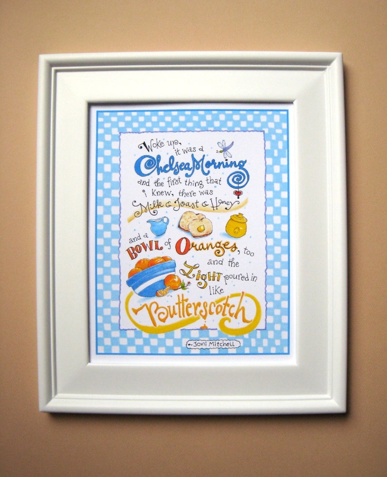 Chelsea Morning Blue Kitchen Print Song Quote Art Folk Music Art Hand Lettered Print 8x10 image 3